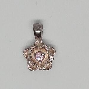Vintage S Fiori Flower Pink Crystal Sterling Silver 925 Pendant Southwest Retro